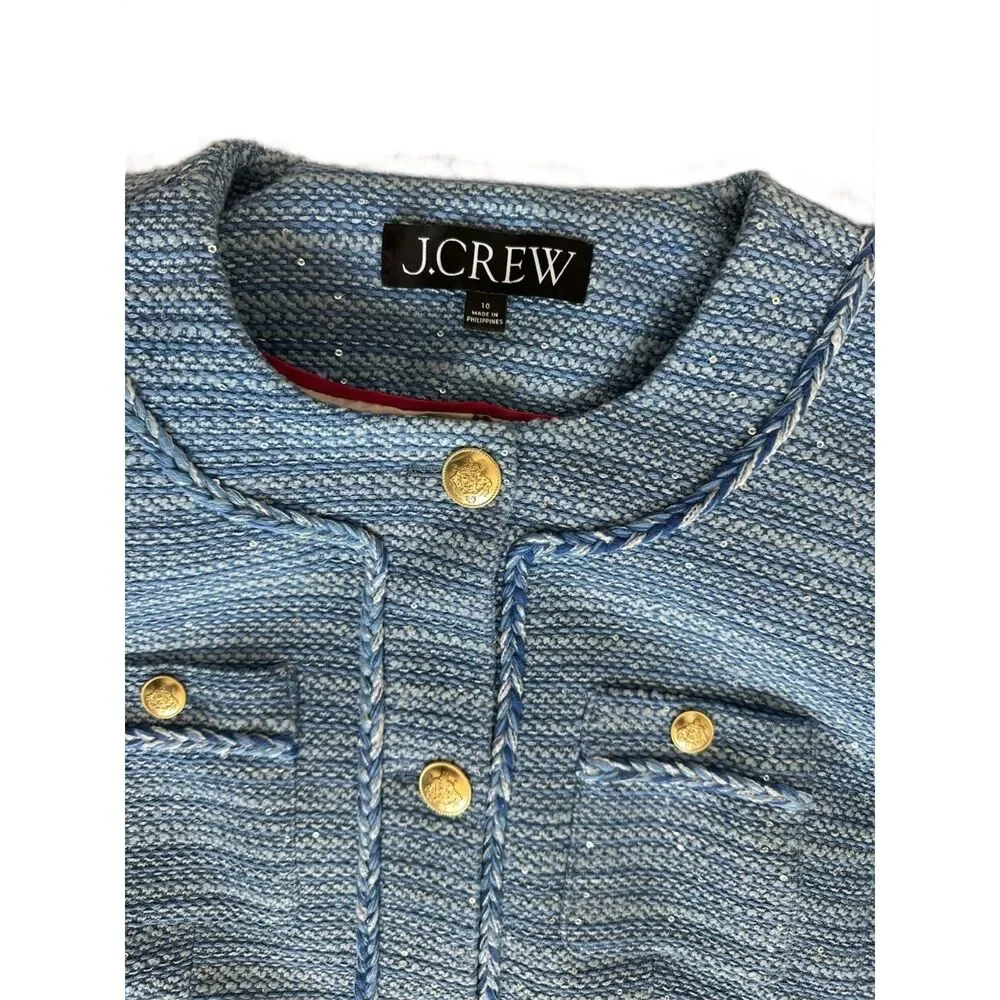 J.Crew Long Lady Jacket Blazer in Sequin Tweed Blue 10